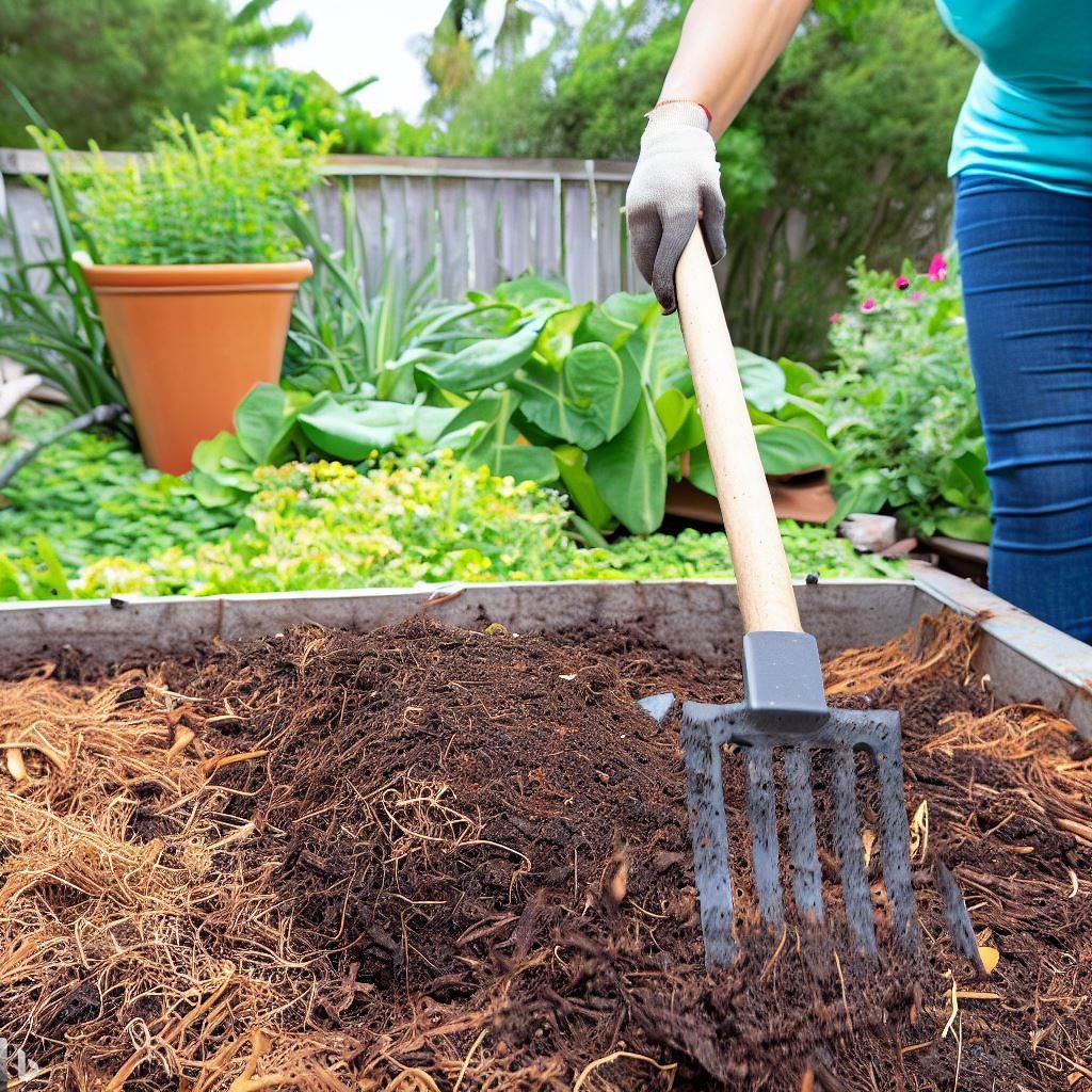 Gardener improving soil structure with compost