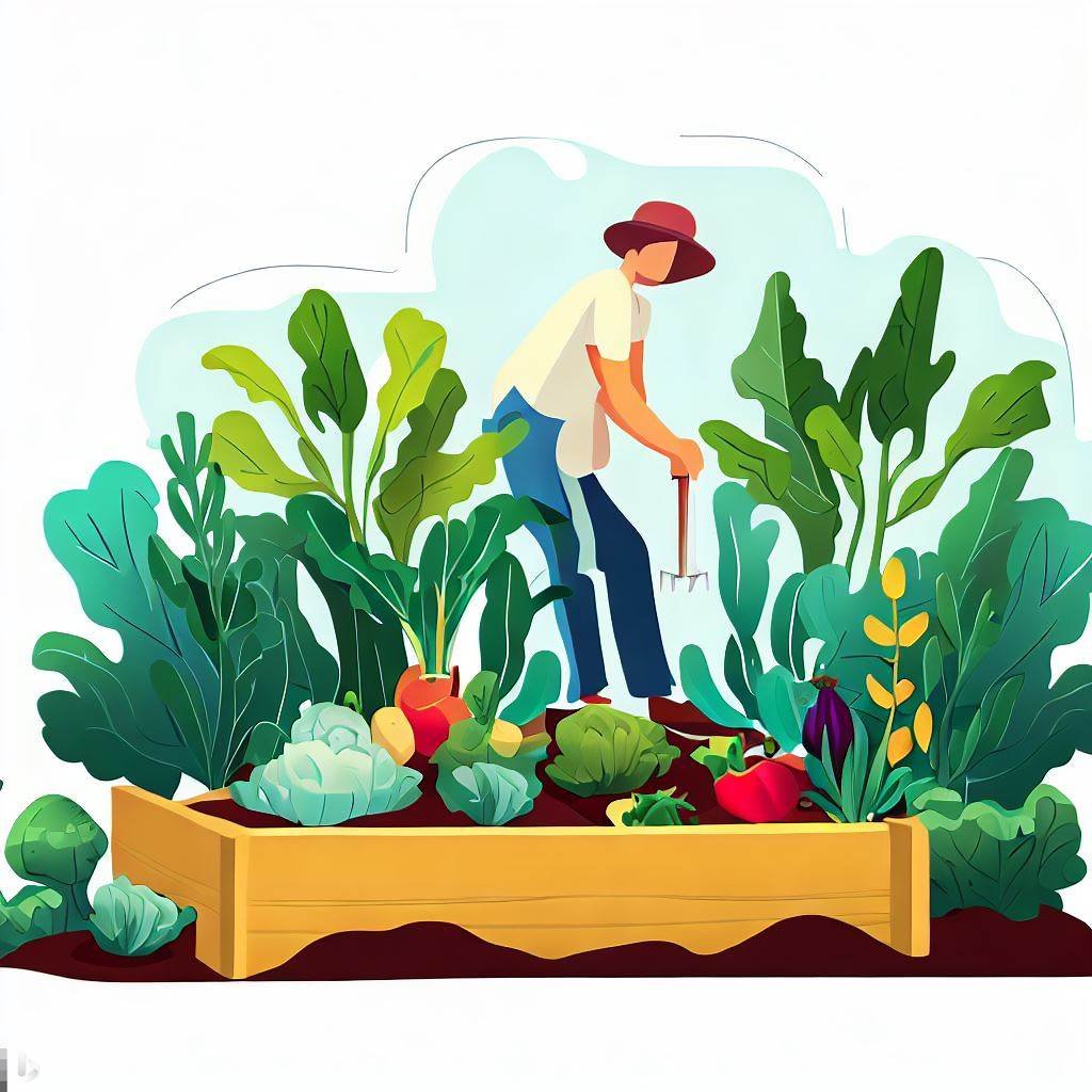 Person working in a raised vegetable garden